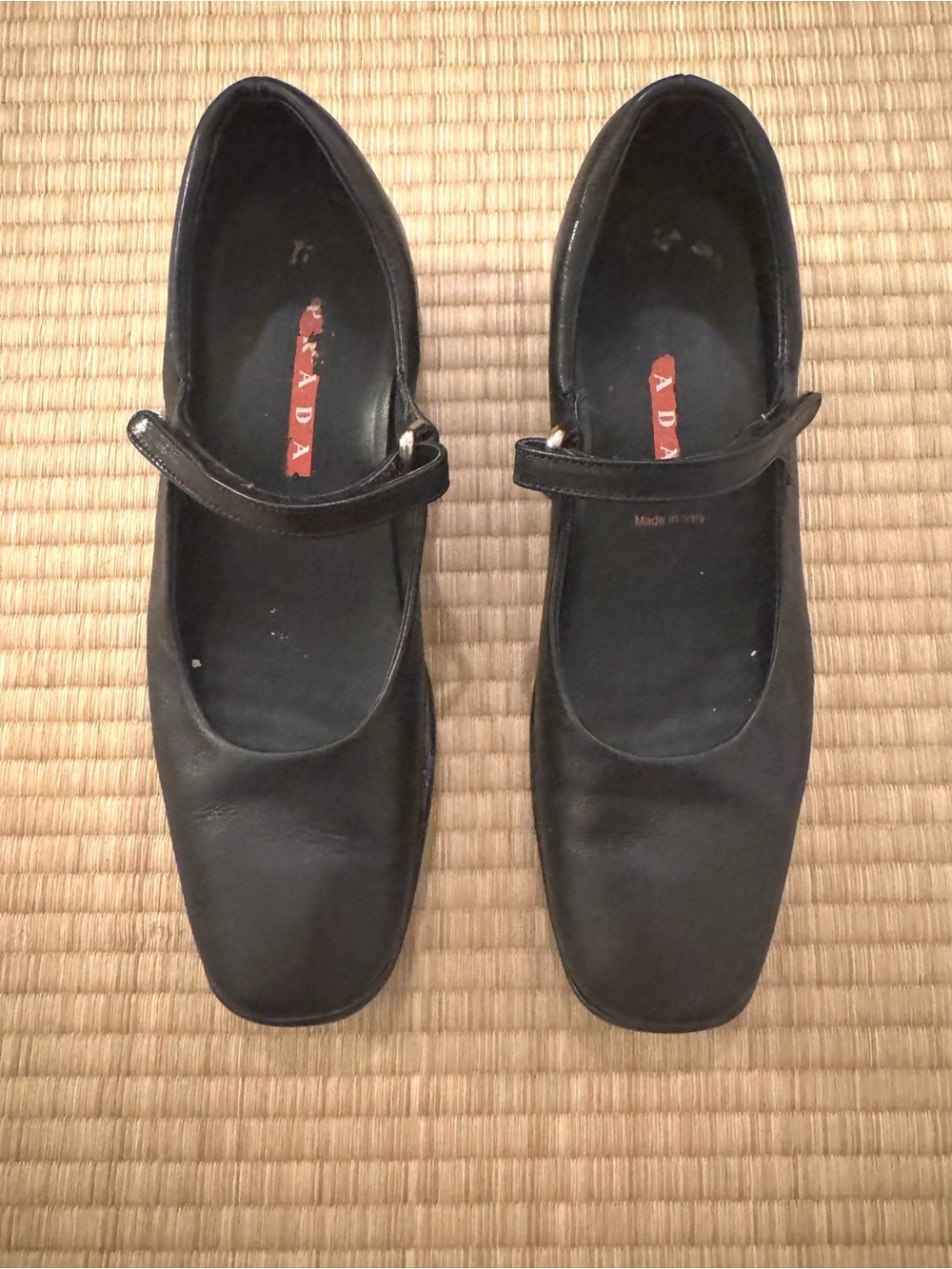 Prada Sport Black Leather Mary Jane Flats Vintage 1990s